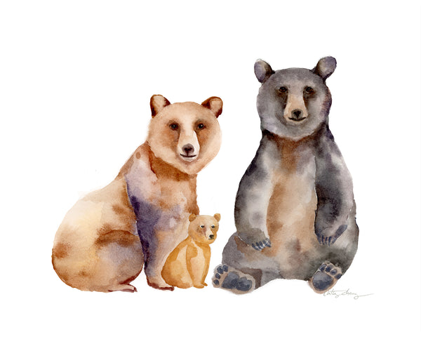 Custom Bear Family Watercolor Art Print (add up to 4 cubs)