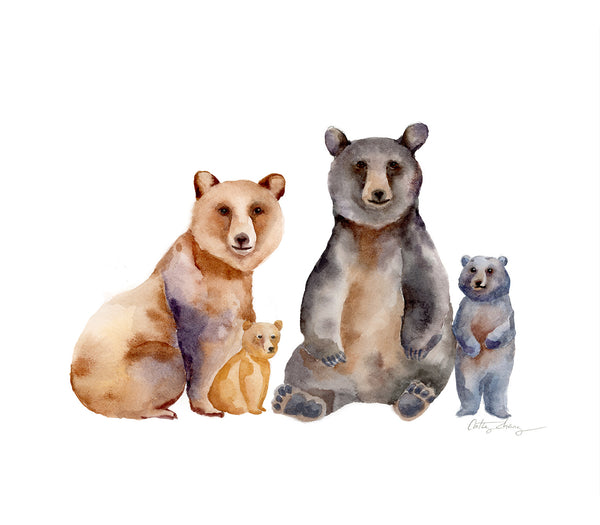 Custom Bear Family Watercolor Art Print (add up to 4 cubs)