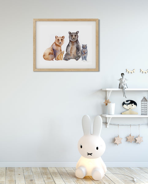 Custom Bear Family Watercolor Art Print (add up to 4 cubs)