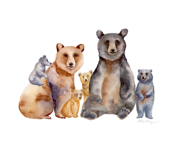 Custom Bear Family Watercolor Art Print (add up to 4 cubs)