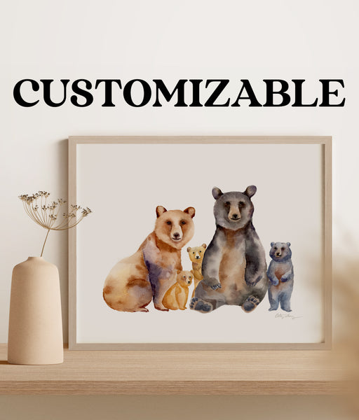 Custom Bear Family Watercolor Art Print (add up to 4 cubs)