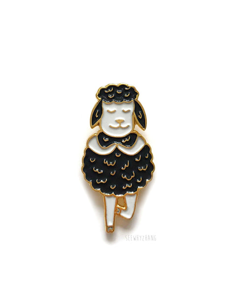 Black Sheep in Tree Pose/Vrikshasana - Yoga Enamel Pin