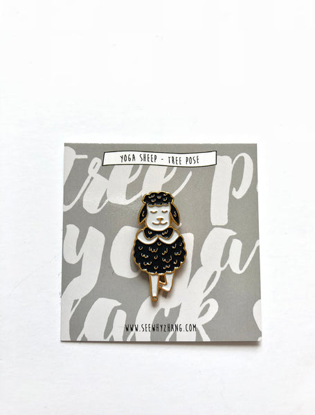 Black Sheep in Tree Pose/Vrikshasana - Yoga Enamel Pin