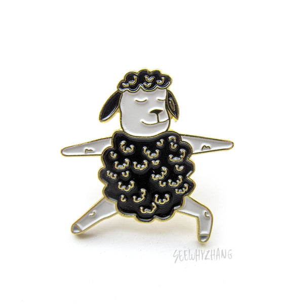 Yoga Enamel Pin - Black Sheep / Rainbow Sheep Warrior 2