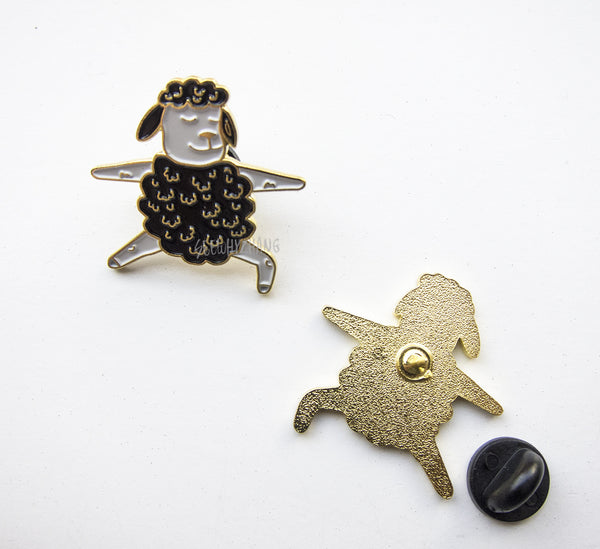 Yoga Enamel Pin - Black Sheep / Rainbow Sheep Warrior 2