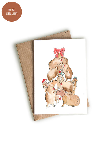 Capybara Christmas Tree Card