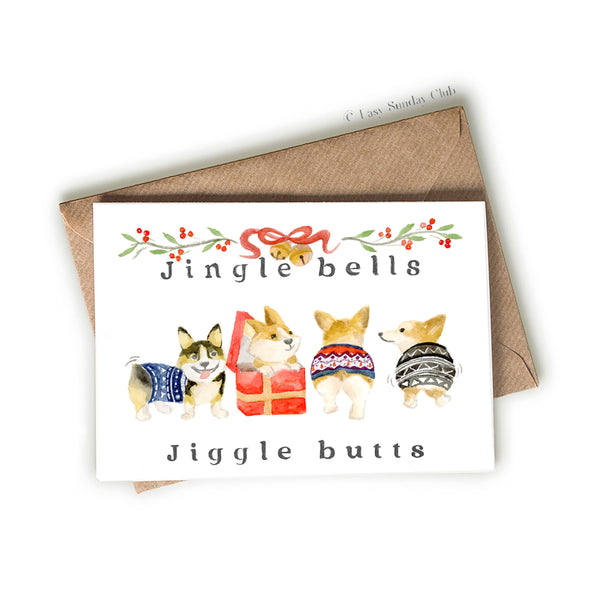 Corgi Butts Christmas Holiday Greeting Card