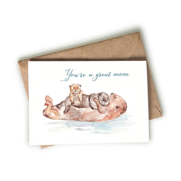 sea otter watercolor art - greeting card for mom