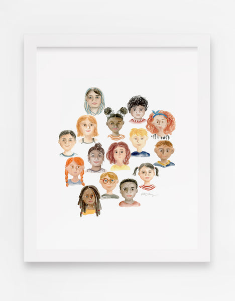 Diversity print - children of the world print featuring multi racial kids in watercolor illustration