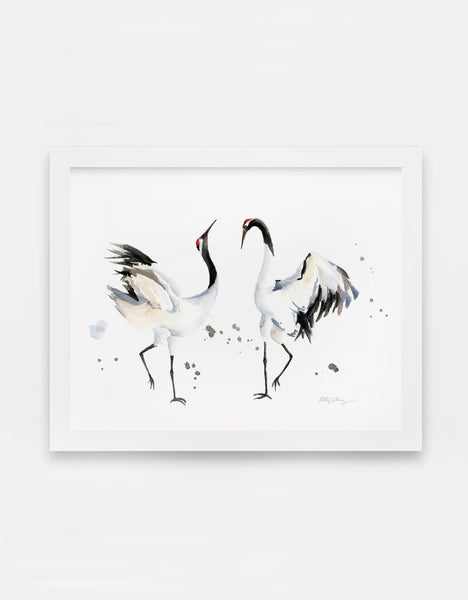 "Courtship" Japanese Cranes Watercolor Art Print