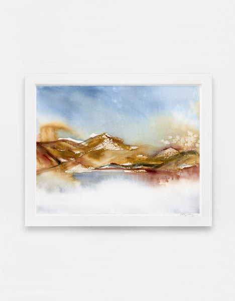 Rich earth-tone washes of color reveal a desert hill watercolor landscape