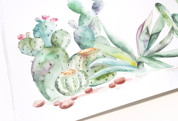 Desert Vibes - Cactus Original Watercolor Painting 11"x14"