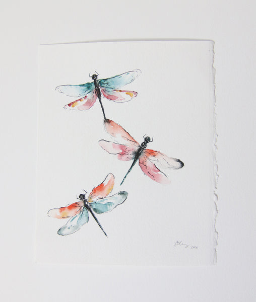 dragonflies watercolor art, dragonfly painting watercolor and ink