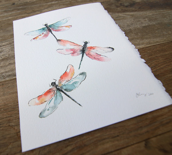 Dragonflies - Original Watercolor Painting 8" x 10"