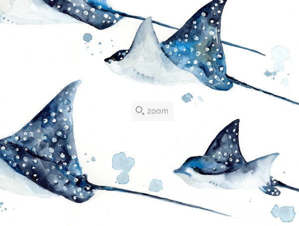 Family of Spotted Eagle Rays - Watercolor Art Print | Under the Sea