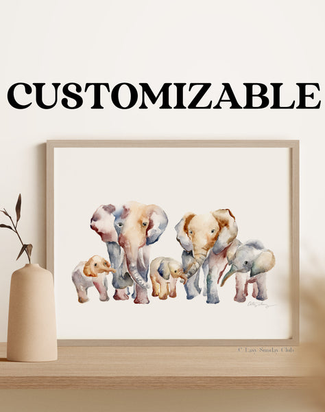 Custom Elephant Family Watercolor Art Print