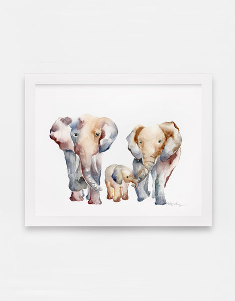 Custom Elephant Family Watercolor Art Print