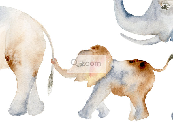 Elephant Family of 3 - Modern Watercolor Art Print