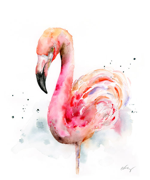 pink flamingo watercolor art print