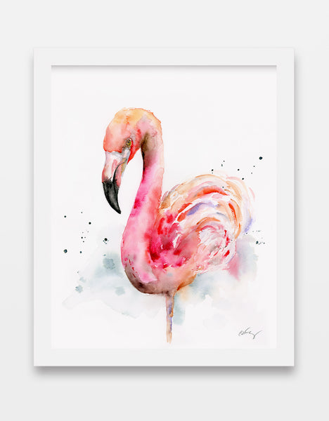 pink flamingo watercolor art print