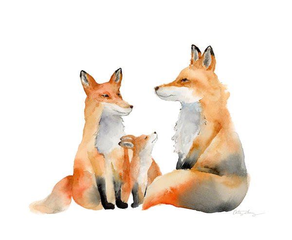 Custom Fox Family Watercolor Art Print