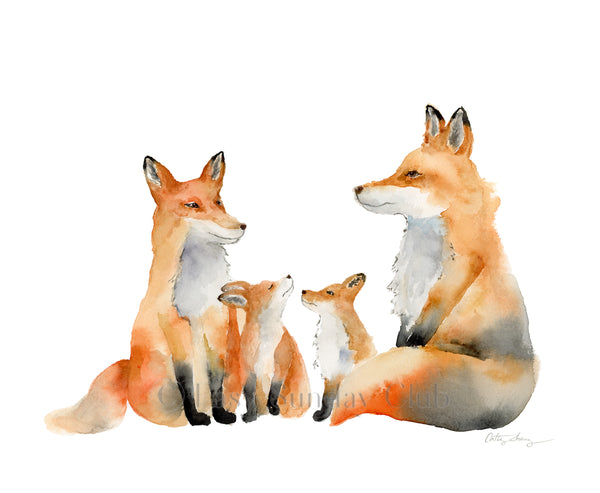 Custom Fox Family Watercolor Art Print