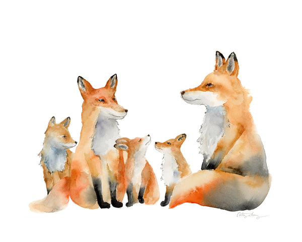 Custom Fox Family Watercolor Art Print