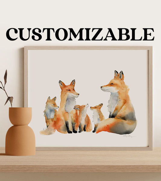 Custom Fox Family Watercolor Art Print