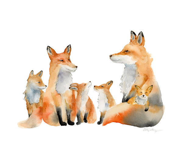 Custom Fox Family Watercolor Art Print