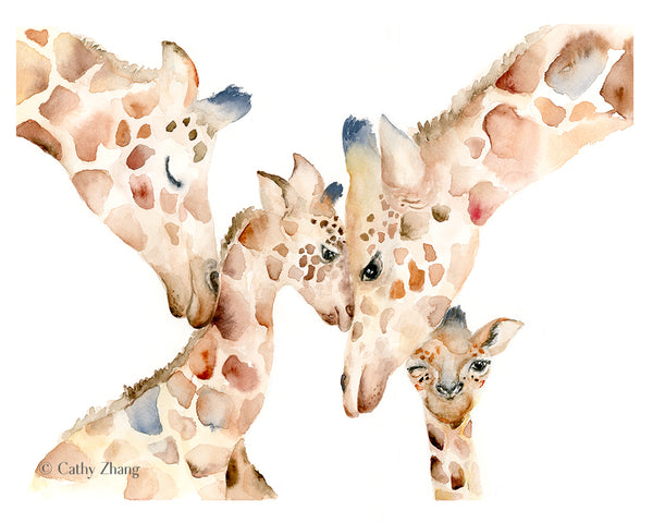 giraffe family watercolor art