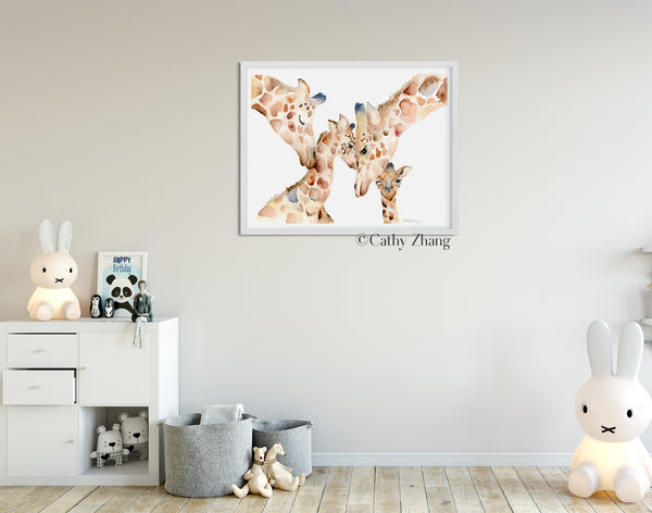Giraffe Family of Four - Watercolor Art Print