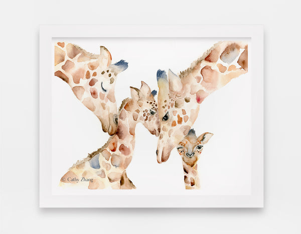 giraffe family watercolor art