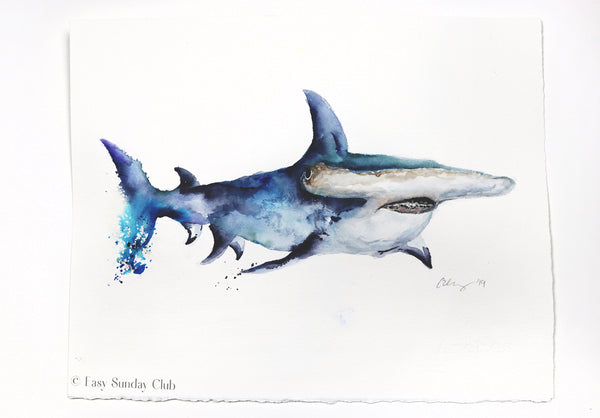 Hammerhead Shark Original Watercolor Painting | Under the Sea