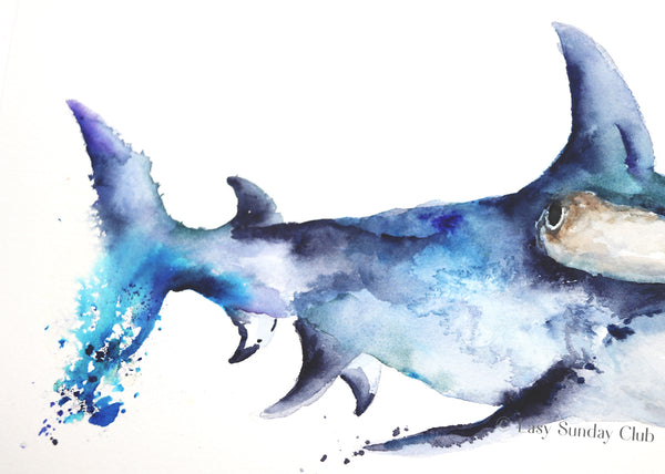 Hammerhead Shark Original Watercolor Painting | Under the Sea