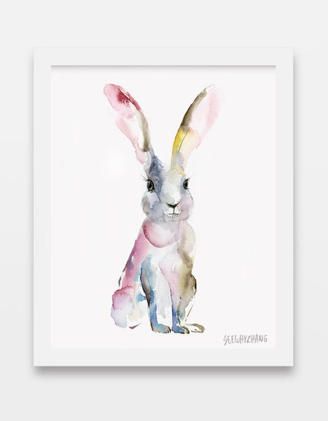 Humble Hare Watercolor Art Print - Whimsy Bunny Print