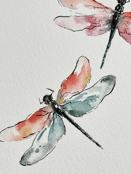 Dragonflies - Original Watercolor Painting 8" x 10"