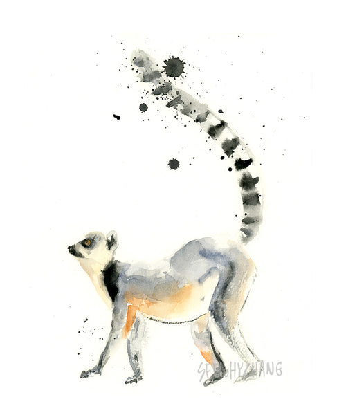 Ring Tailed Lemur Watercolor Art Print - Alphabet in the Wild