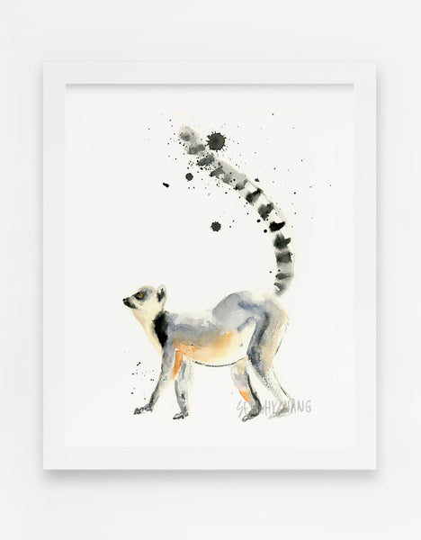 Ring Tailed Lemur Watercolor Art Print - Alphabet in the Wild