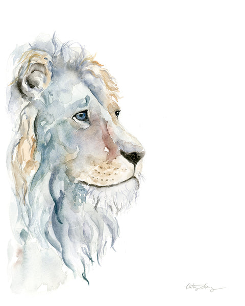Introspective Lion Watercolor Art Print