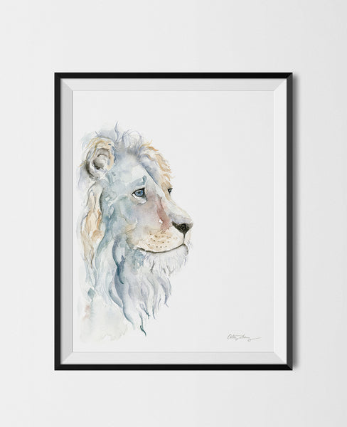 Introspective Lion Watercolor Art Print