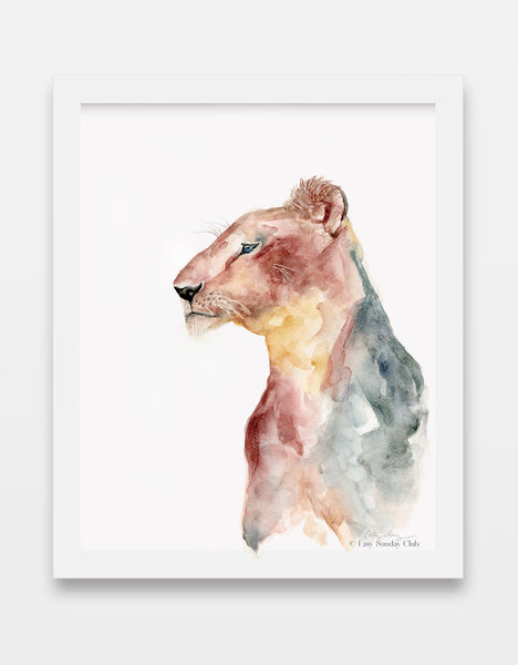 lioness watercolor art print