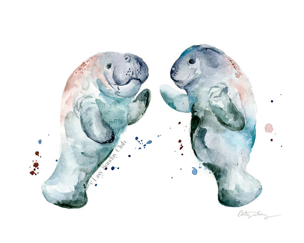 Manatees Original Watercolor Painting | Under the Sea