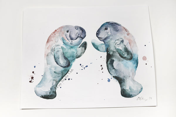 manatee watercolor painting | sea cow art
