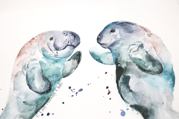manatee watercolor painting | sea cow art