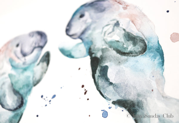 Manatees Original Watercolor Painting | Under the Sea