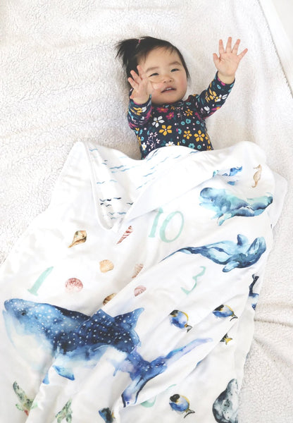Baby and Toddler Blanket - Ocean Animals 1-10 Numbers