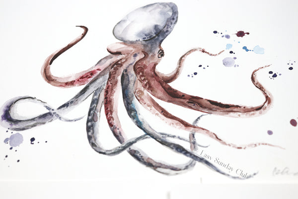 octopus watercolor art | cephalopod | ocean animal art