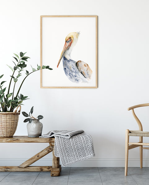 California Pelican Watercolor Art Print