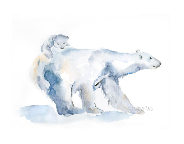 Polar Bear Mother and Cub Art Print