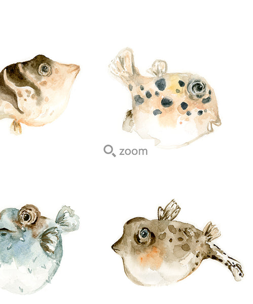 pufferfish, puffer fish, blowfish watercolor art print